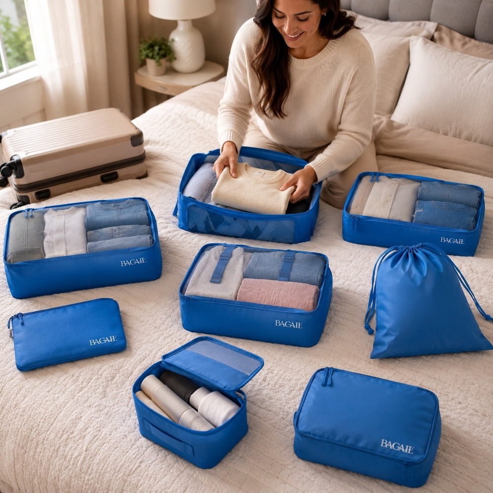 BAGAIL 8 Piece Packing Cubes Set Sky Blue‎ Lightweight Travel Organizers NWT